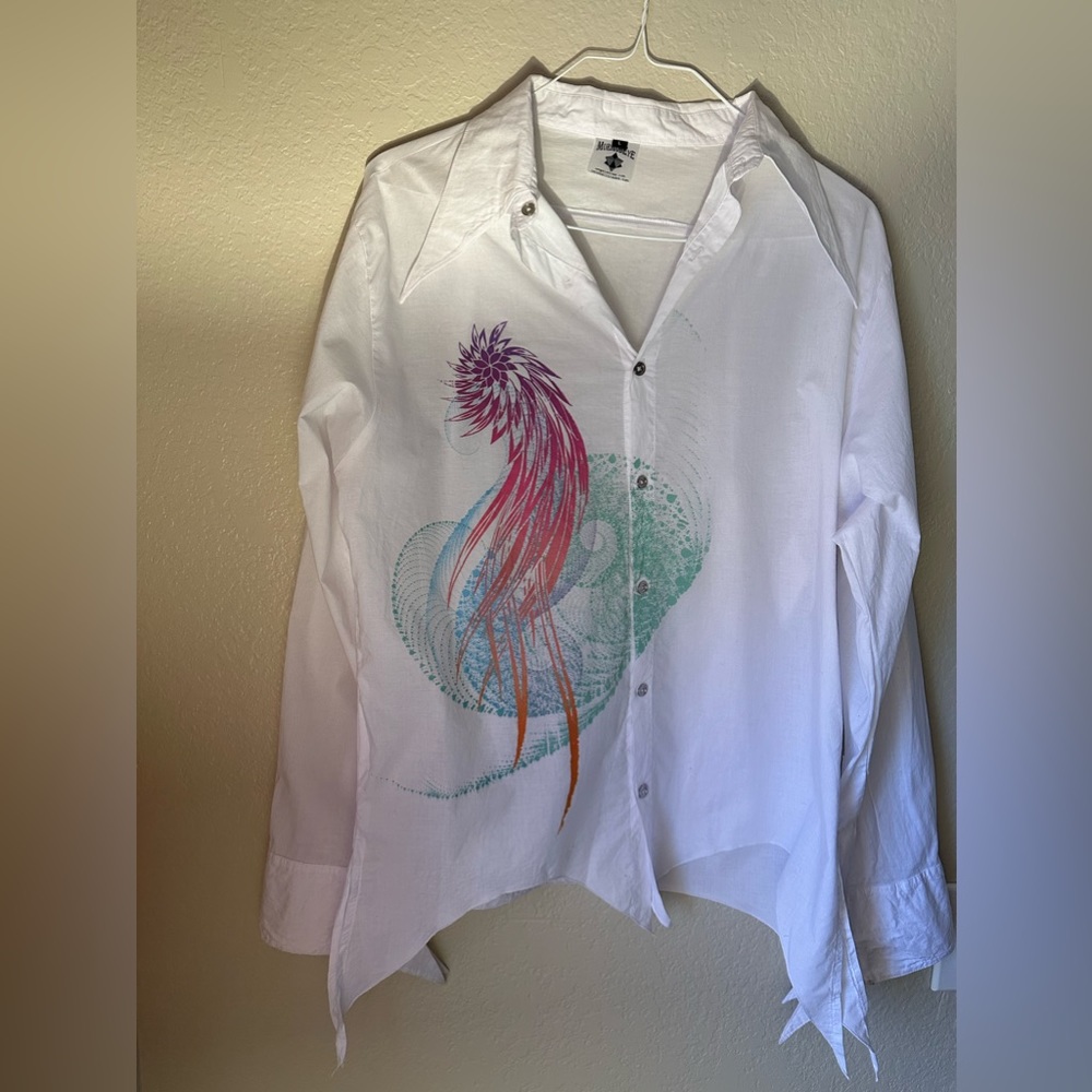 whimsical men’s white collared button down 👏🏻🌈😍🌹✨